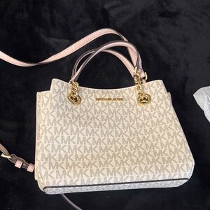 Michael Kors Monogram Beige and Pink Shoulder Bag